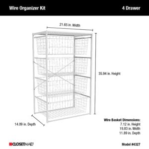 ClosetMaid Wire Basket 4 Drawer Organizer Unit with Shelf for Pantry, Closet, Clothes, Linens, Sturdy Steel, Easy Assembly, White