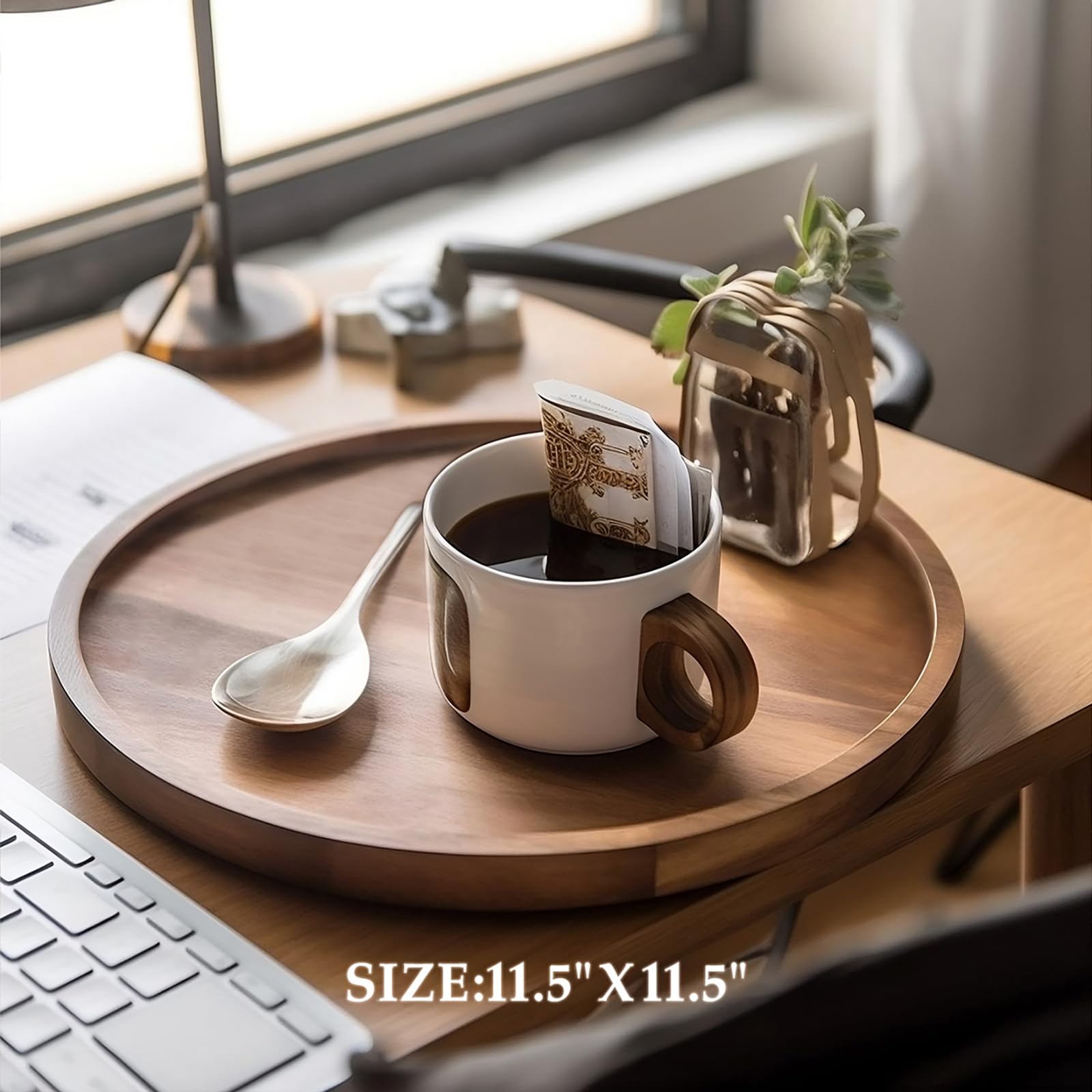 Round Wood Tray Made of Acacia Wood,Decorative Tray for Kitchen Dining Room Table，Wood Tray for Home Decor,Coffee Table Tray for Coffee Table and Home Decor