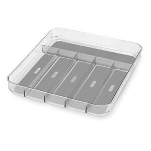 madesmart silverware tray - large | light grey | clear soft grip collection | 6-compartment | soft-grip lining | non-slip feet | bpa-free