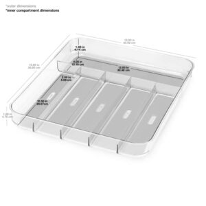 madesmart Silverware Tray - Large | Light Grey | Clear Soft Grip Collection | 6-compartment | Soft-grip Lining | Non-slip Feet | BPA-free
