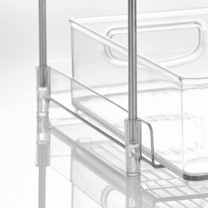 Nate Home by Nate Berkus 2-Tier Sliding Plastic Pull-Out Shallow Drawer Organizer | 2 Bins, Kitchen Cabinet Organizer and Pantry Storage from mDesign - Clear/Polished Stainless Steel