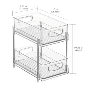 Nate Home by Nate Berkus 2-Tier Sliding Plastic Pull-Out Shallow Drawer Organizer | 2 Bins, Kitchen Cabinet Organizer and Pantry Storage from mDesign - Clear/Polished Stainless Steel