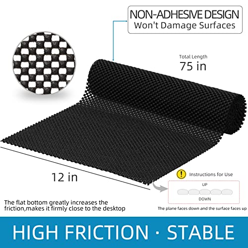 2 Roll Drawer and Shelf Liner,12inch x 6FT Strong Grip Shelf Liners for Kitchen Cabinets,Non Adhesive,Protective Shelf Liner Non Slip for Drawers,Shelves,Cabinets,Storage,Kitchen for Desks,Black
