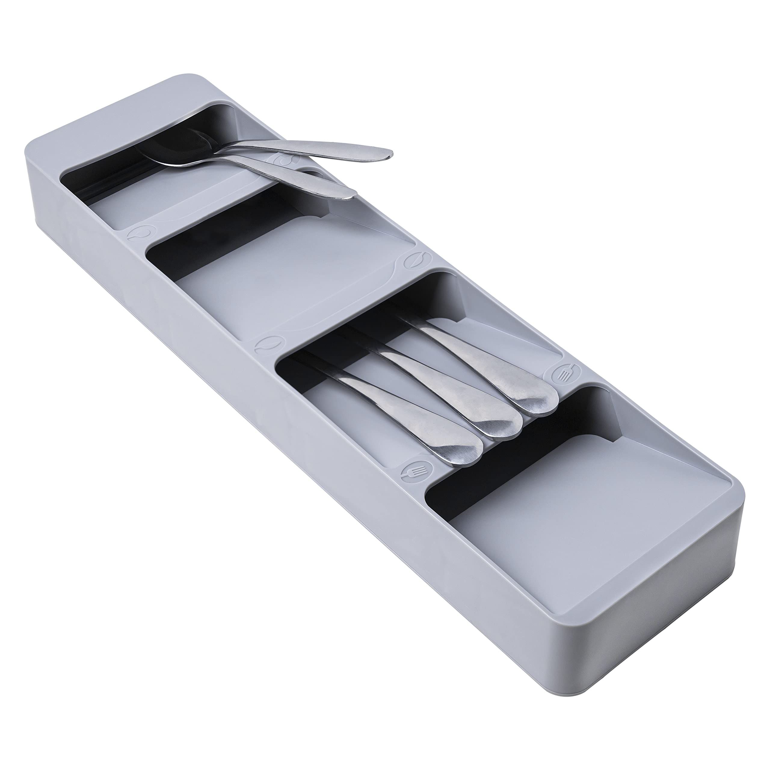 Kitchen Drawer Cutlery Organizer - Compact Space Saving Tray for Flatware and Silverware, Gray