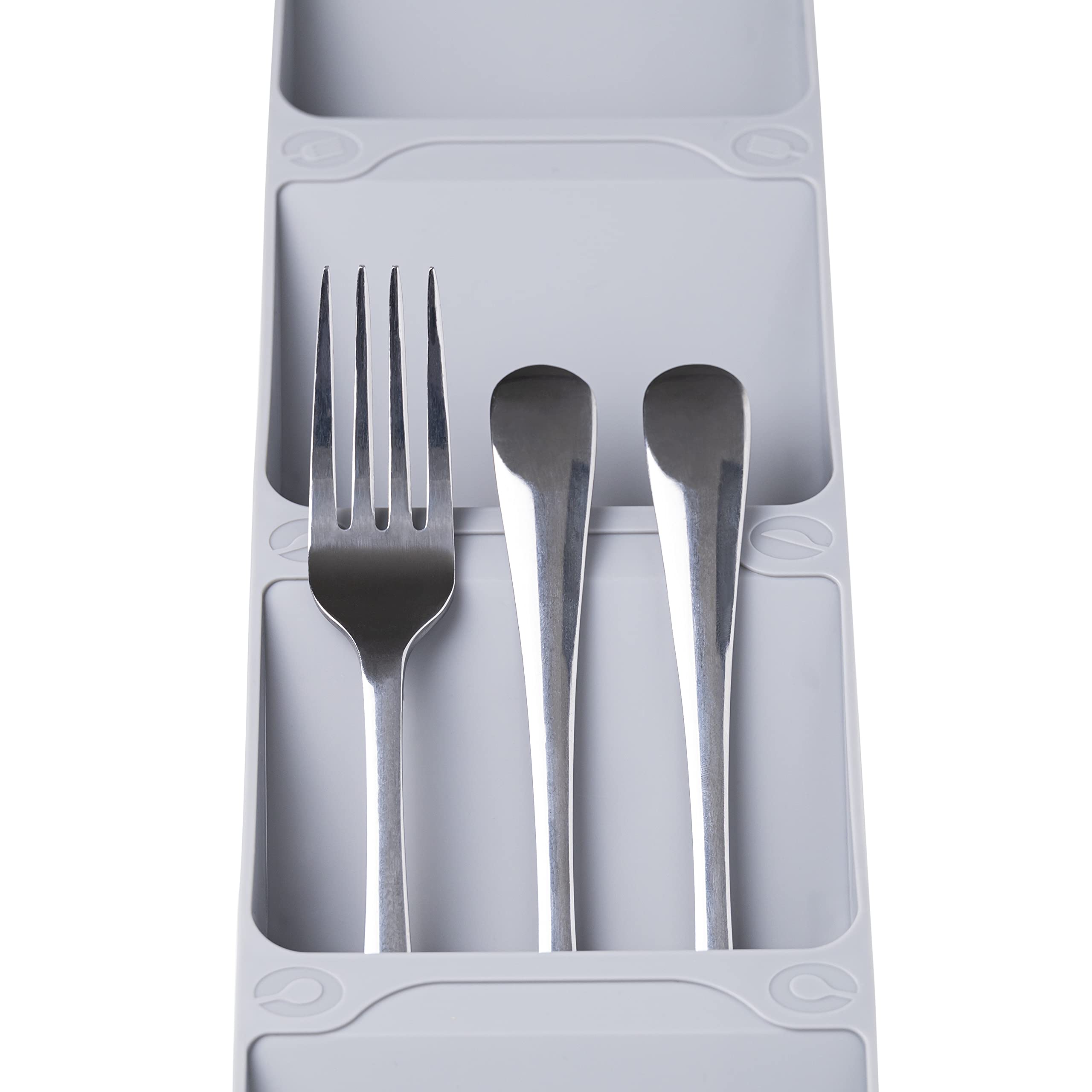 Kitchen Drawer Cutlery Organizer - Compact Space Saving Tray for Flatware and Silverware, Gray