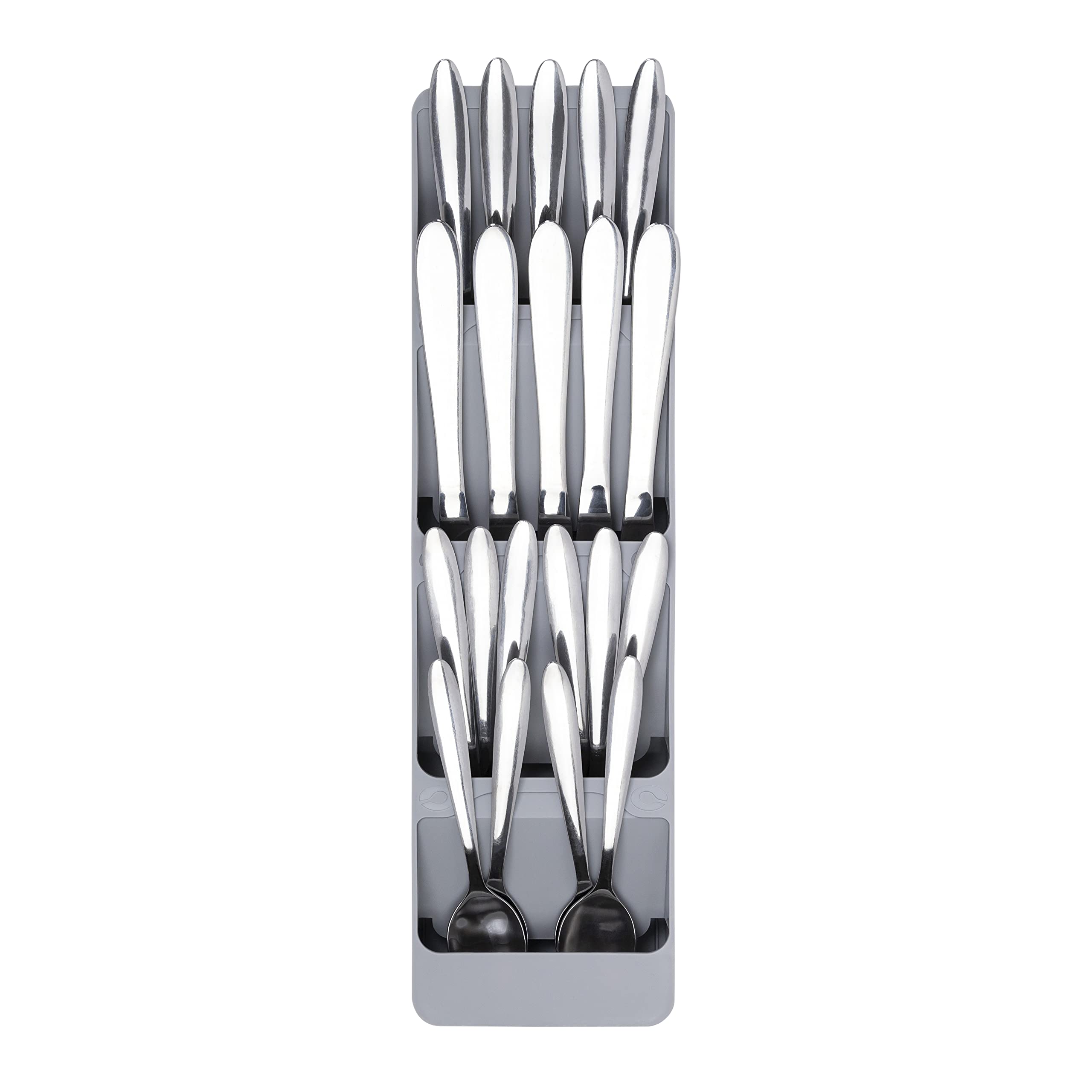 Kitchen Drawer Cutlery Organizer - Compact Space Saving Tray for Flatware and Silverware, Gray