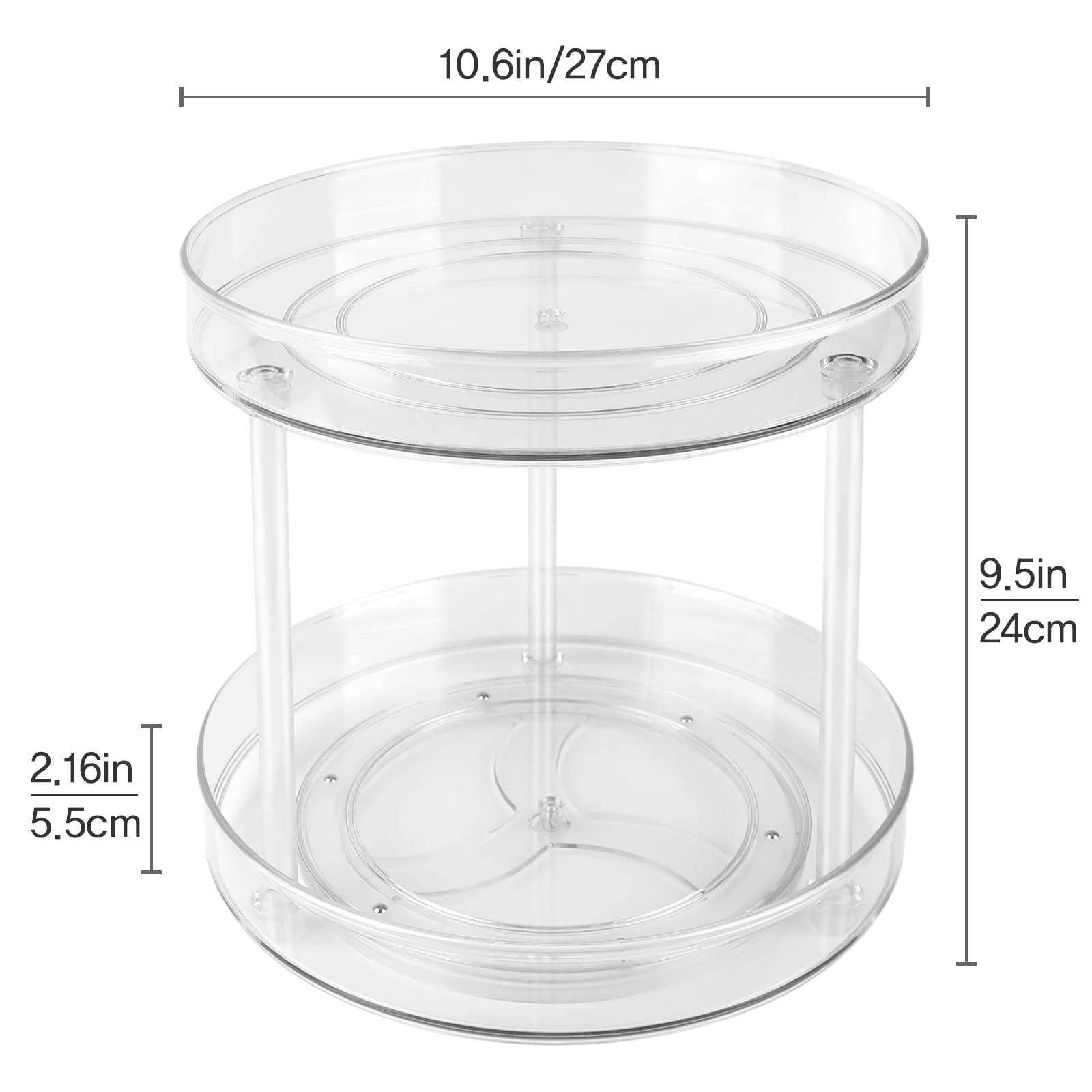 2 Tier Lazy Susan Organizer - 10 Inch Clear Lazy Susan Turntable for Cabinet - Tiered Acrylic Lazy Susan Spice Rack for Kitchen - 360° Turntable Organizer for Pantry Kitchen Bathroom Cabinet Fridge