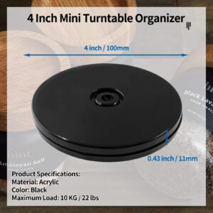 Bivethoi 2 Pack 4 Inch Turntable Mini Turntable Organizer, Black Rotating Tray Small Revolving Base, Acrylic Ball Bearing Turntable Plate for Kitchen Table Spice Rack, TV Laptop Computer Monitor