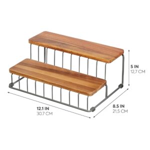 iDesign The Ría Safford Collection Acacia Wood and Wire Two Organizer, 12" x 8.5" x 5", 2 Tier Spice Rack
