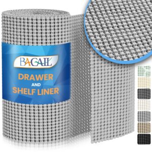 bagail drawer liner, 12 in x 20 ft non-adhesive shelf liners for kitchen cabinets, thick strong grip liners for desk, shelves, bathroom drawers, cabinet protection - lightgrey