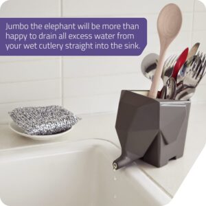 PELEG DESIGN Cutlery Holder Jumbo Cute Drainer and Funny Plastic Elephant Sink Cutlery Organizer Drainer Storage Box and Toothbrush Holder (Grey)