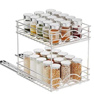 fanhao pull out spice rack organizer for cabinet, heavy duty slide out seasoning kitchen organizer, 2 tier cabinet organizer under sink organizers, 8.7" w x10.3 d x10.8 h, chrome