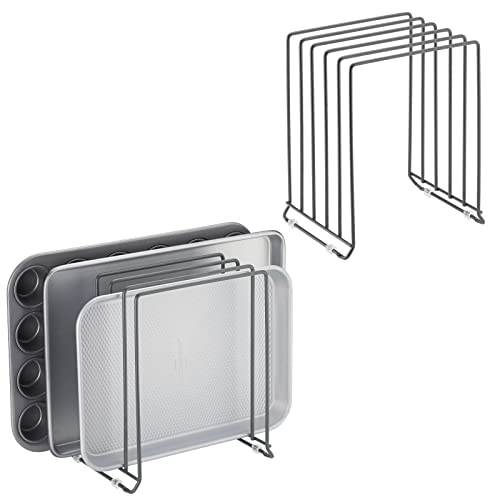 mDesign X-Large Steel Storage Tray Organizer Rack for Kitchen Cabinet, Divided Holder - 5 Slots for Skillets, Frying Pan, Pot Lids, Cutting Board, Baking Sheets, Concerto Collection, 2 Pack, Dark Gray