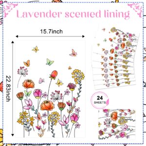 24 Sheets Scented Drawer Liners Drawer Liners for Dresser Non Adhesive Paper Sheets Fragrant Drawer Paper Liner for Shelf Closet Dresser Drawers Home Bedroom (Floral Style)