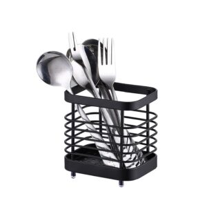 anhorts utensil holder stainless steel, cutlery drainer rack for kitchen counter, countertop organizer for flatware silverware dinner forks, knives and spoons, black