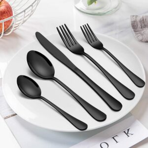 Homikit 40-Piece Black Silverware Flatware Set for 8, Stainless Steel Eating Utensils Cutlery Includes Knives/Spoons/Forks, Tableware for Home Restaurant Party, Dishwasher Safe, Mirror Polished