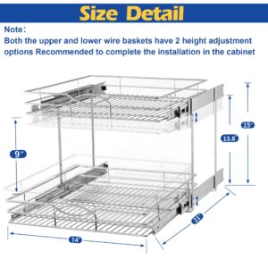 SIMCAS 2-Tier Pull Out Cabinet Organizer(14"W X 21"D), Individual Slide Out Basket Kitchen Cabinet Organizer, Cabinet Pull Out Shelves Kitchen Cabinet Organization for Kitchen Pantry, Bathroom, Chrome