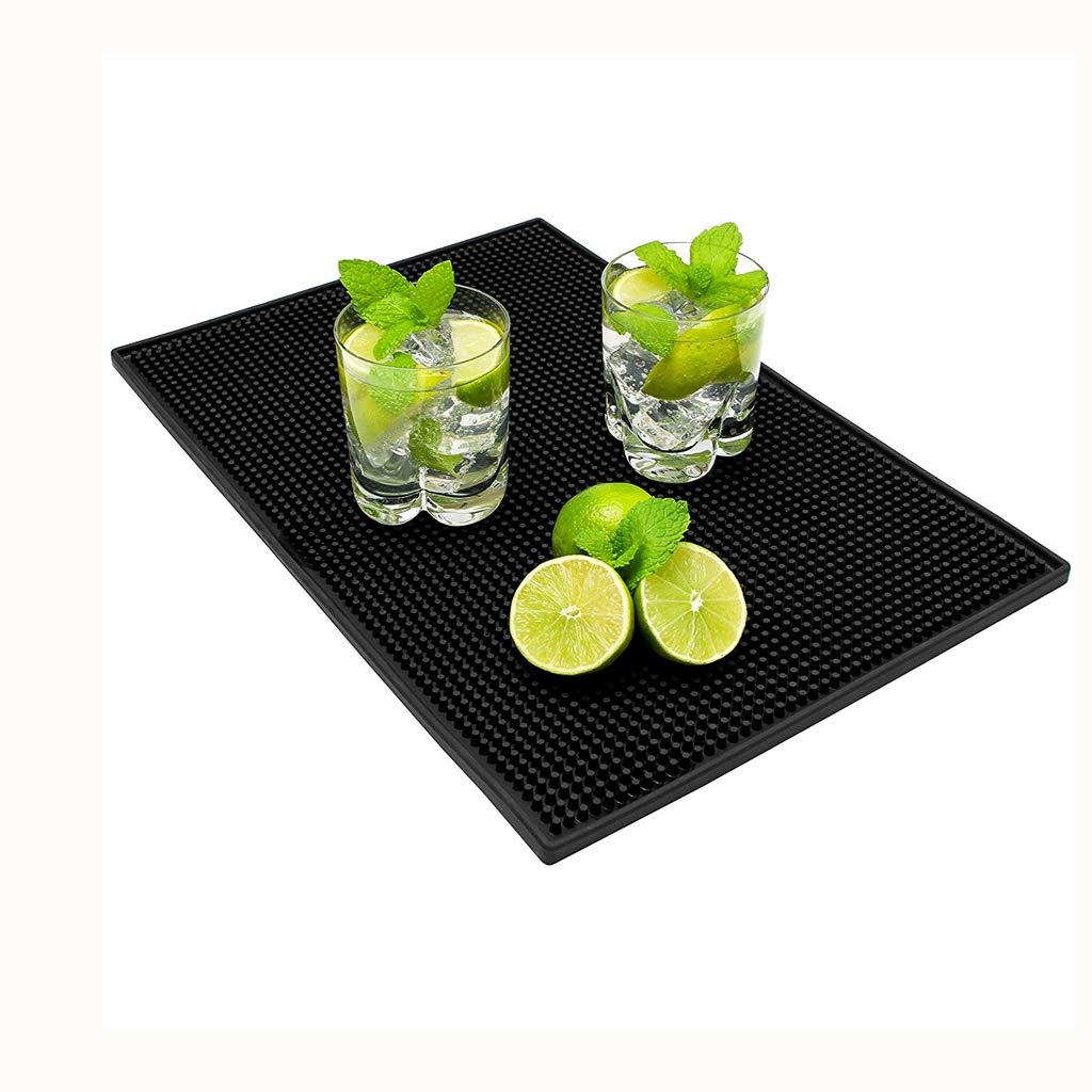 Rubber Service Bar Mat, Anti-slip12" x 6" Rubber Bar Spill Mat, 4 Pcs Premium PVC Pad for Kitchen, Restaurant, Countertop, Hotel, Beverages(4Pcs)