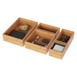 Lavish Home Drawer Organizer – 5 Compartment Modular Natural Wood Bamboo Space Saver Tray Storage for Kitchen, Office, Bedroom and Bathroom