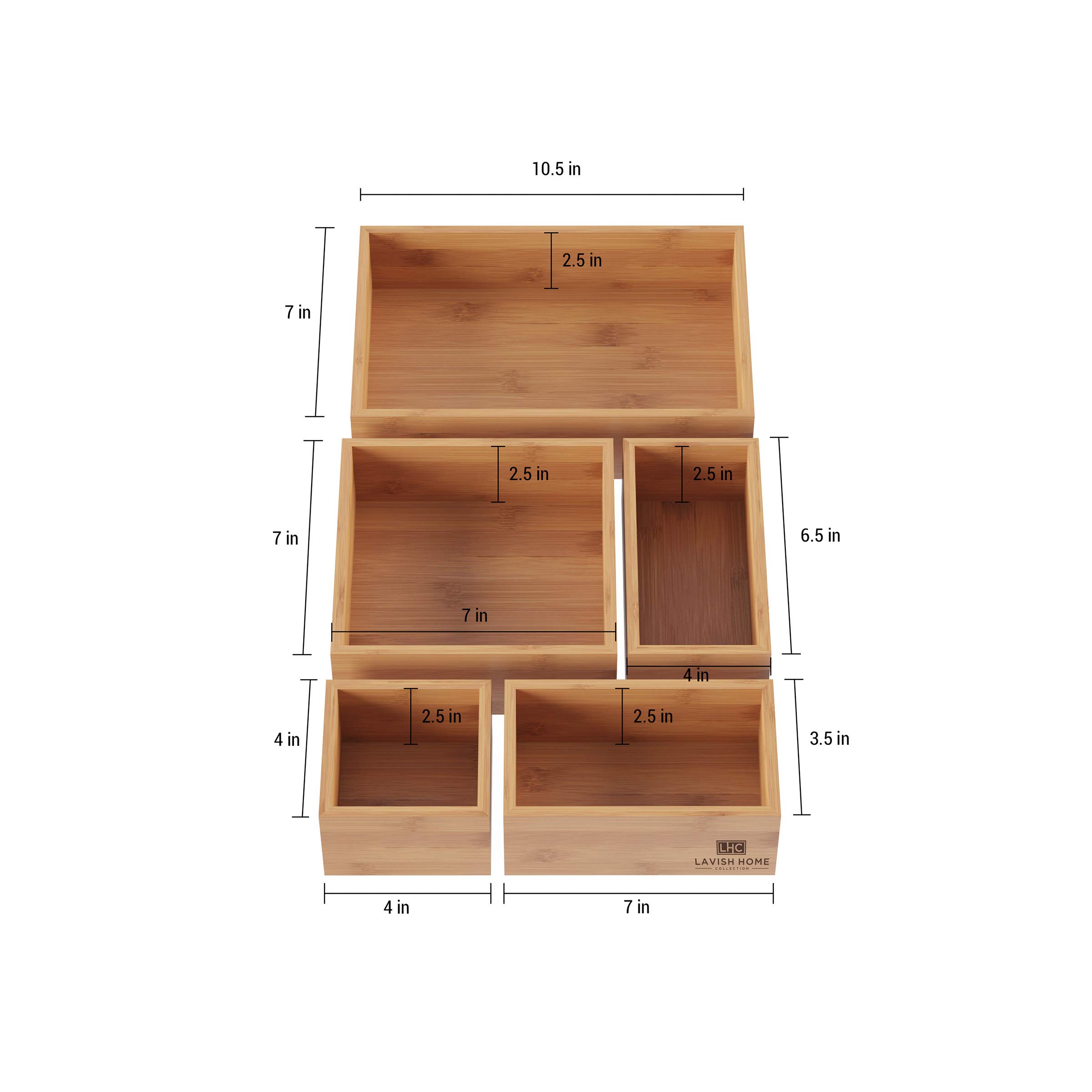 Lavish Home Drawer Organizer – 5 Compartment Modular Natural Wood Bamboo Space Saver Tray Storage for Kitchen, Office, Bedroom and Bathroom
