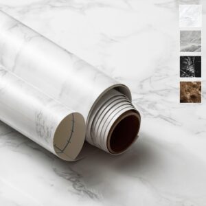 very berry sticker marble removable peel and stick wallpaper (24" x 118", white vein) contact paper for countertops waterproof