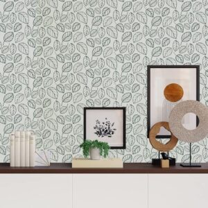 Green leaf wallpaper Green peel and paste wallpaper Self-adhesive wallpaper Green wallpaper Modern natural leaf wallpaper Waterproof removable leaf wallpaper Home decoration wallpaper 17.7”×197”