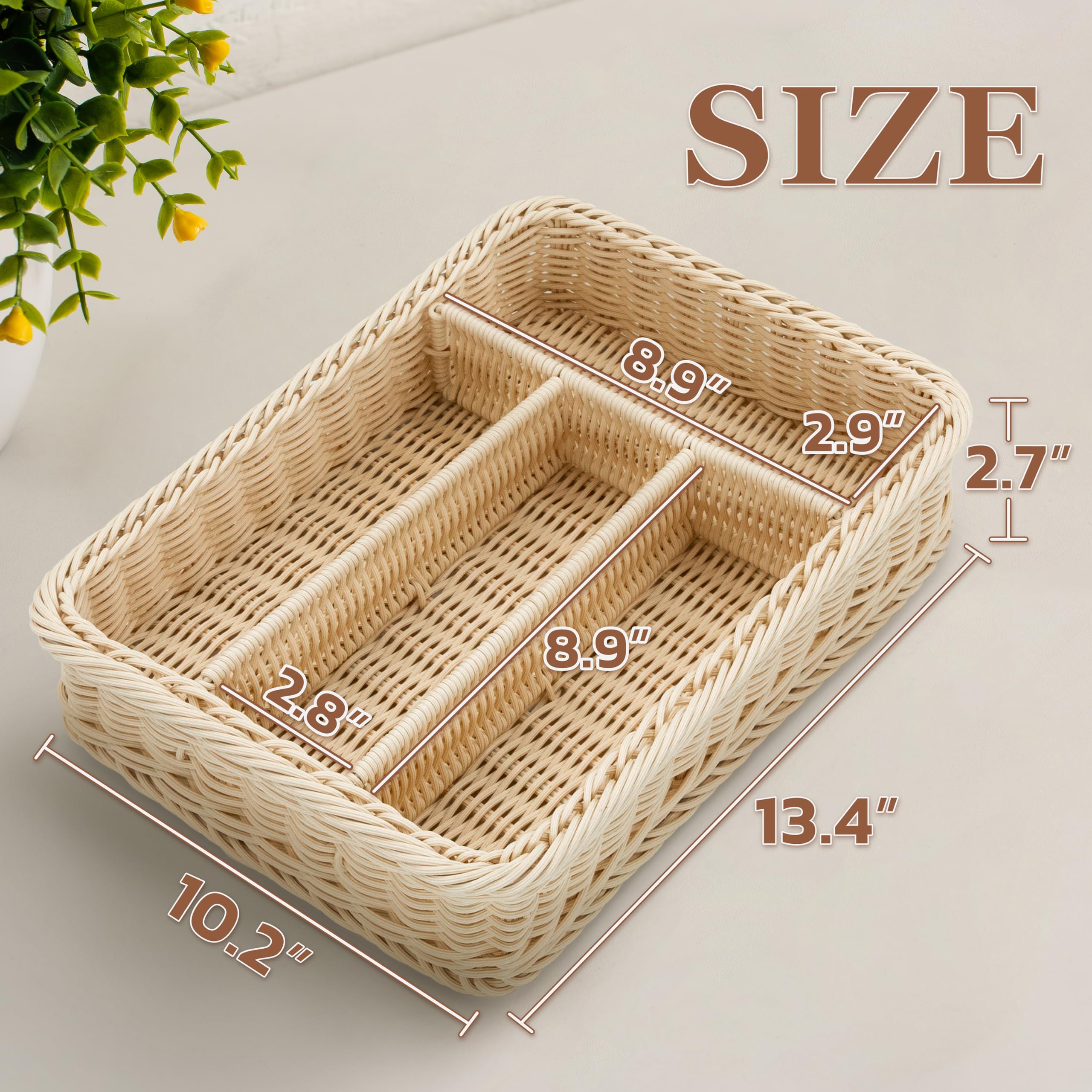 myHomeBody Rectangle Wicker Utensil Holder, Utensil Organizer, Cutlery Organizer for Kitchen Organization, Kitchen Utensil Drawer Organizer Kitchen Accessories, Resin Wicker 1 pc, Cream