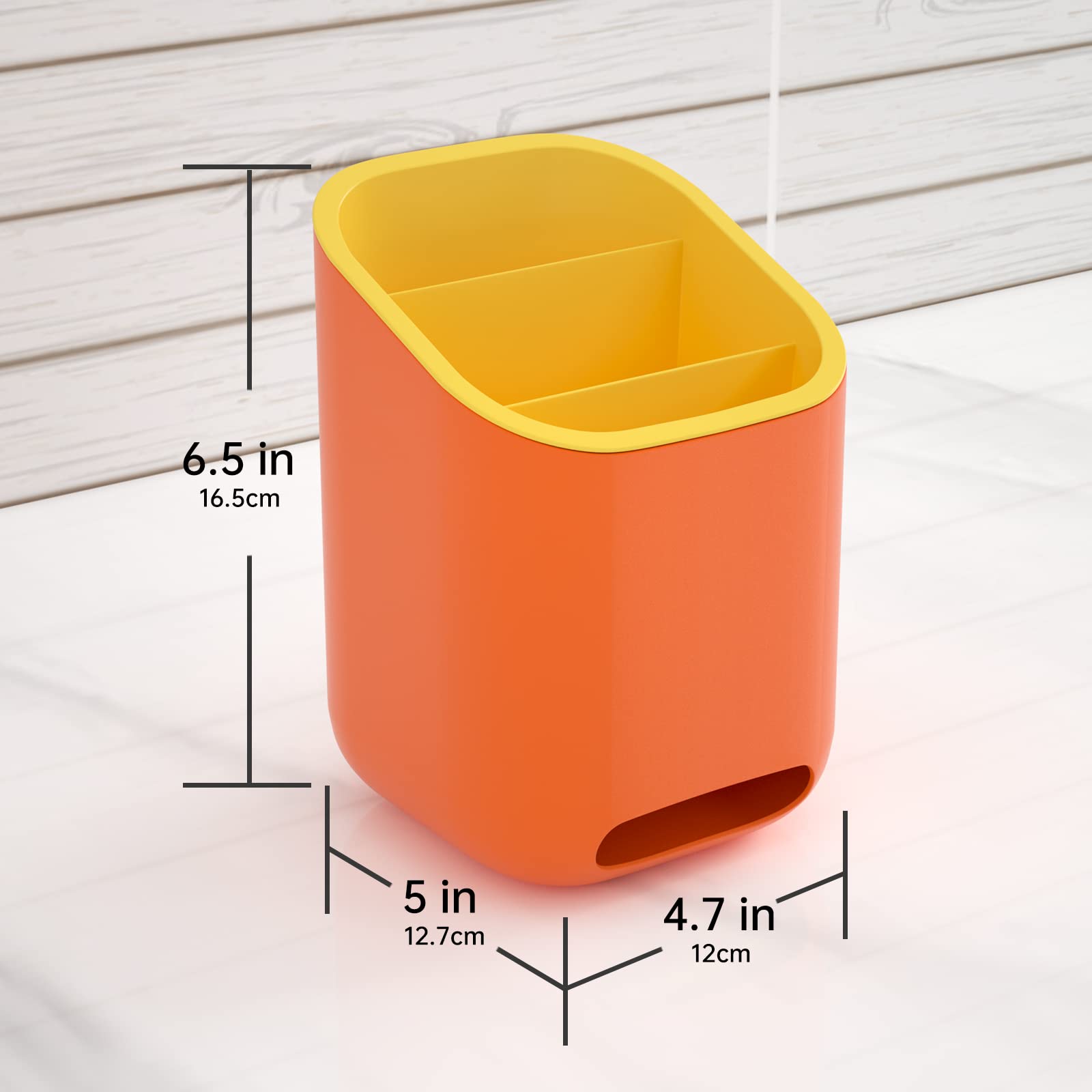 KOUROU Detachable Utensil Holder Utensil Drying Rack Utensil Drainer for Countertop 3 Divided Holder Drying Utensil CrockSink Countertop Flatware Organizer for Spoons, Forks, Knives (Orange)