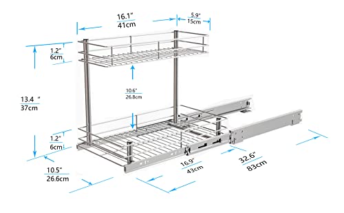 HANKEY Pull-Out Home organizers,Under Sink 2 Tier Pull Out Cabinet Organizer for Kitchen/Bathroom Organizers and Storage- 10.47W x 16.93D x 14.56H，Heavy Duty Metal