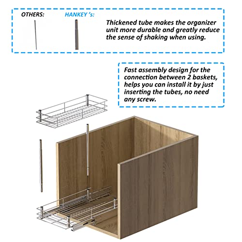 HANKEY Pull-Out Home organizers,Under Sink 2 Tier Pull Out Cabinet Organizer for Kitchen/Bathroom Organizers and Storage- 10.47W x 16.93D x 14.56H，Heavy Duty Metal