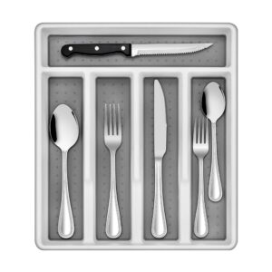 homikit 72-piece silverware set with steak knives and utensil tray organizer, stainless steel flatware cutlery eating utensils for 12, modern tableware sets with pearled edges, dishwasher safe