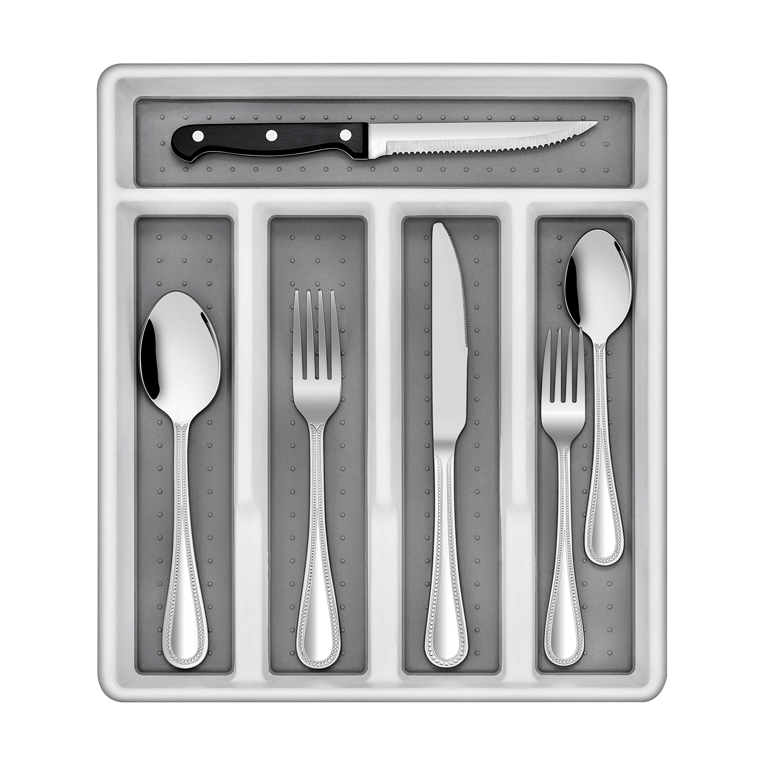 Homikit 72-Piece Silverware Set with Steak Knives and Utensil Tray Organizer, Stainless Steel Flatware Cutlery Eating Utensils for 12, Modern Tableware Sets with Pearled Edges, Dishwasher Safe