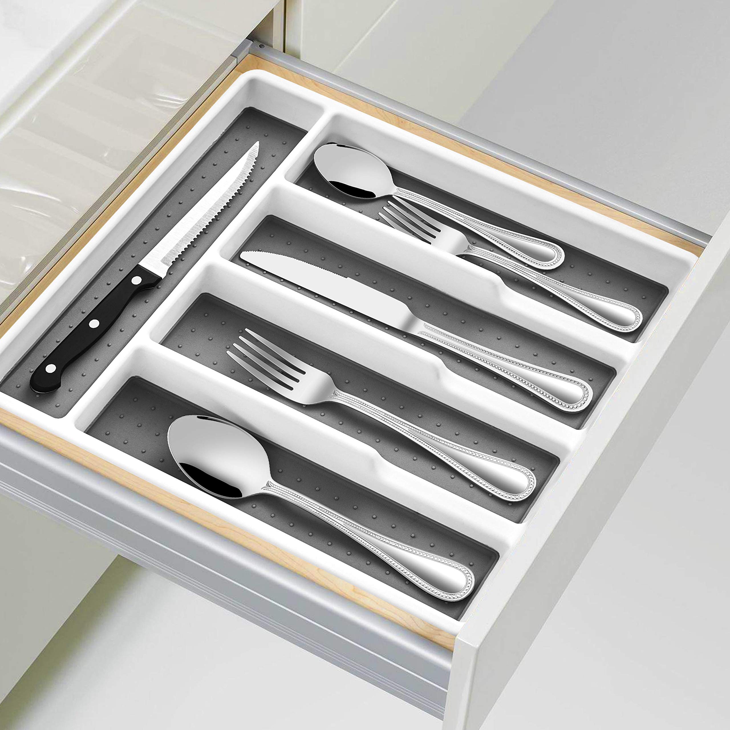 Homikit 72-Piece Silverware Set with Steak Knives and Utensil Tray Organizer, Stainless Steel Flatware Cutlery Eating Utensils for 12, Modern Tableware Sets with Pearled Edges, Dishwasher Safe