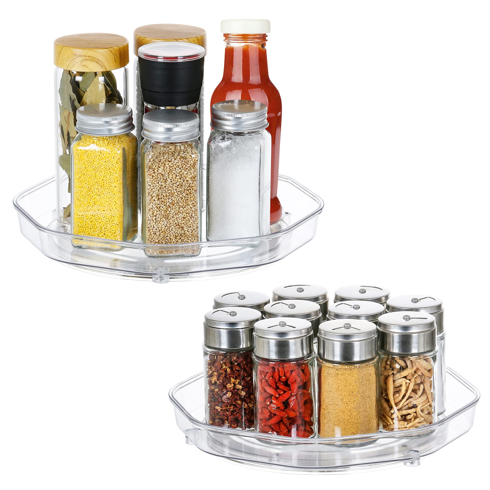 Clear Lazy Susan Organizer, BS ONE 2 Pack 9 Inches Turntable Lazy Susan Spice Rack for Cabinets Kitchen, Countertop, Bathroom, Makeup, Pantry Organization and Storage