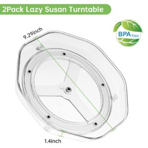 Clear Lazy Susan Organizer, BS ONE 2 Pack 9 Inches Turntable Lazy Susan Spice Rack for Cabinets Kitchen, Countertop, Bathroom, Makeup, Pantry Organization and Storage