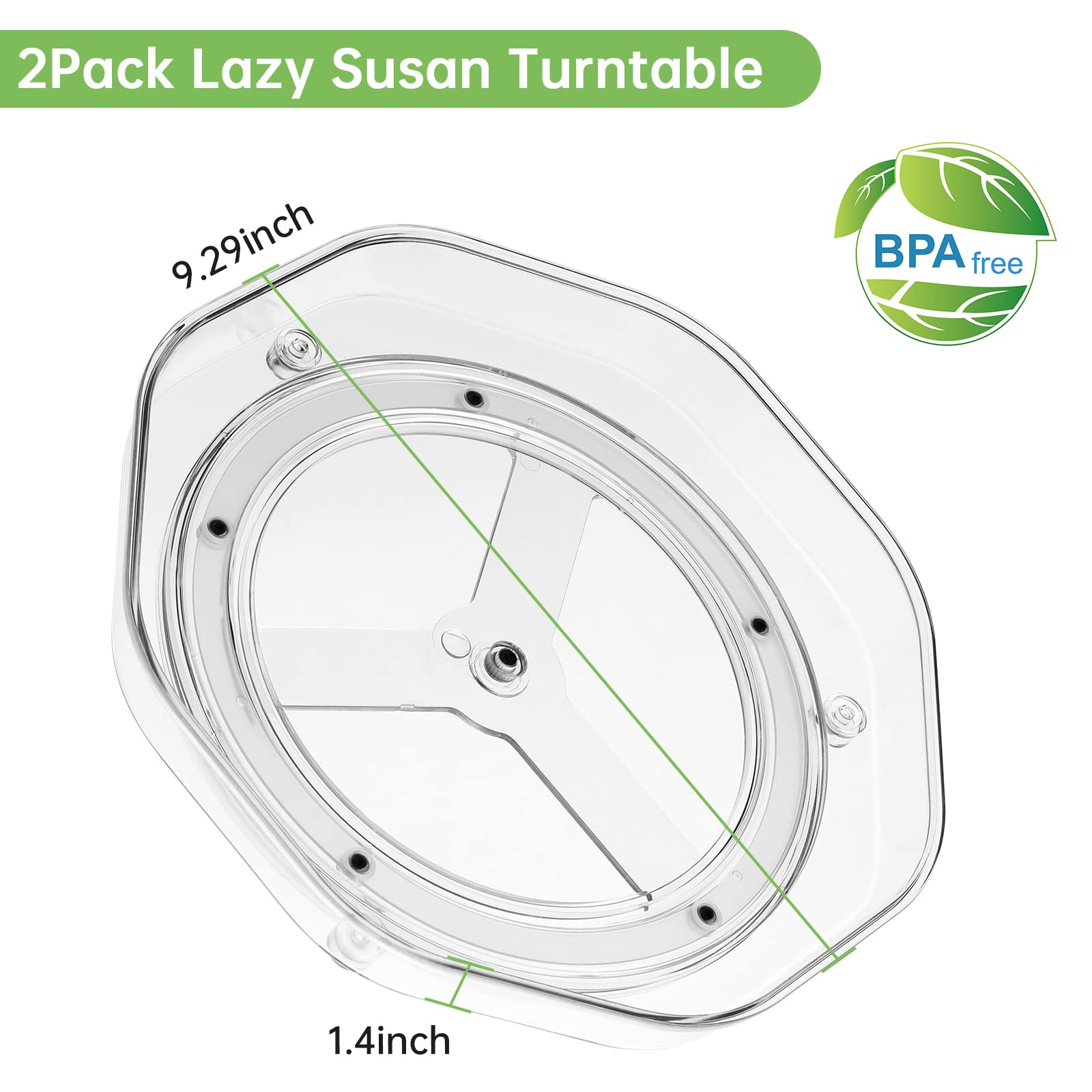Clear Lazy Susan Organizer, BS ONE 2 Pack 9 Inches Turntable Lazy Susan Spice Rack for Cabinets Kitchen, Countertop, Bathroom, Makeup, Pantry Organization and Storage