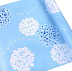 hoyoyo hydrangea peel and stick shelf liner paper, blue white floral self-adhesive liner dresser drawer bedroom living room home decoration 17.8 x 118 inch