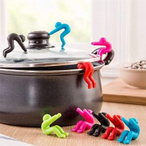 qbomb silicone lid lifters, 6pcs spill-proof silicone lid lifters for soup pot,pot lid lifts creative cute people shape kitchen tools,kitchen tools lid stand
