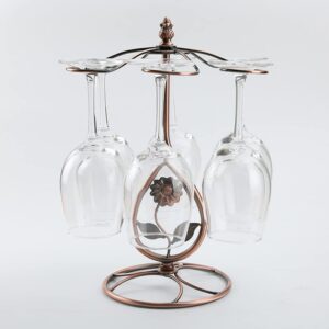 homya wine glass holder, elegant freestanding table top goblet storage/wine glass holder with 6 hooks kitchen glass accessories for home bar, bronze