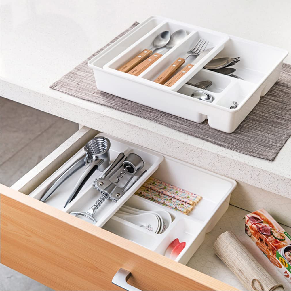 Muzrunq Drawer Storage Box Kitchen Drawer Dividers Cutlery Tray Sliding Plastic Drawer Organizer for Utensils 2-Tier.