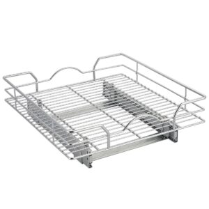 Pull Out Cabinet Organizer（11" W x 21" D x 5" H, 1 Tier Heavy Duty Slide Out Kitchen Cabinet Shelves, Sliding Drawer for Cabinet, Wire Frame, Chrome Finish