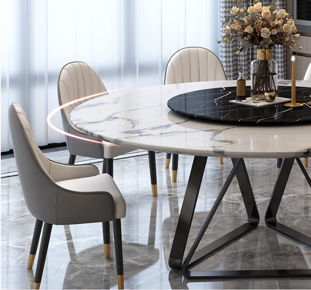 LAKIQ Marble Round Dining Table with Lazy Susan Modern Round Pedestal Dining Table Nordic Kitchen Dining Room Table with 3 Legs for Small Space-Table Only (White Lazy Susan,59.1"L x 59.1"W x 29.5"H)