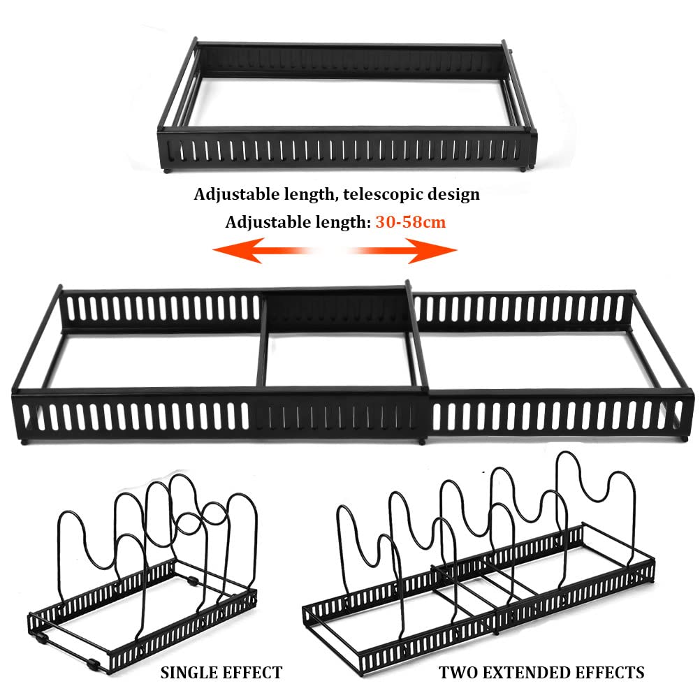 BUYGOO Expandable Pots and Pans Organizer, Pan Organizer Rack for Kitchen Countertop and Cabinet, 12 Adjustable Dividers, Pot Lid Organizer, Cutting Board Holder