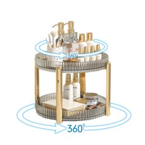 2 tier lazy susan,firok 360 degree rotating storage skincare organizers for kitchen,cabinet,bathroom, non-skid large capacity acrylic turntable spinning rack cosmetics organizer