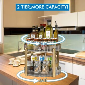 2 Tier Lazy Susan,FIROK 360 Degree Rotating Storage Skincare Organizers for Kitchen,Cabinet,Bathroom, Non-Skid Large Capacity Acrylic Turntable Spinning Rack Cosmetics Organizer