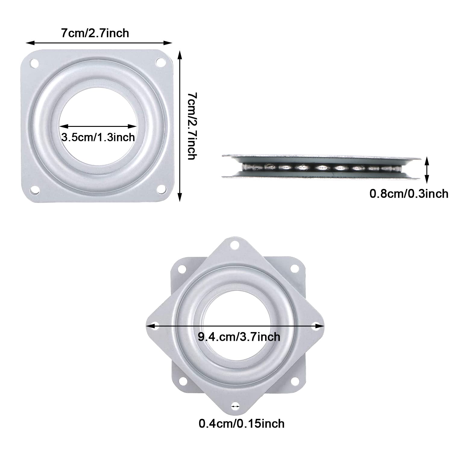 Lazy Susan Turntable Bearings 4 Pack 3 Inch Square Heavy Duty Swivel Plate 5/16 Inch Thick for Bar Stool Chair