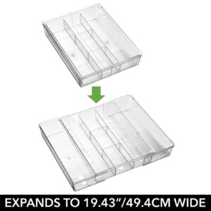 mDesign Dual Expandable Plastic In-Drawer Utensil Organizer Tray Deep 5 Section Divided for Kitchen Organization; Holds Cutlery, Flatware, Silverware, Cooking Utensils, Ligne Collection, 2 Pack, Clear