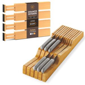 in-drawer knife block organizer and adjustable bamboo drawer dividers organizers