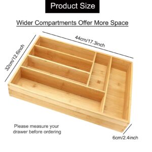 Hamillar Bamboo Silverware Tray Organizer Kitchen Drawer Expandable Utensil Holder Cutlery Tray Home Bedroom Office (Bamboo 17inch)