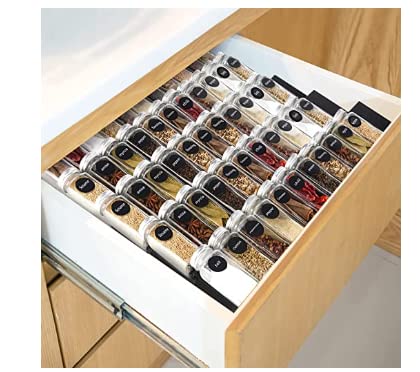 VOVIOSDE Aluminum Alloy Spice Drawer Organizer, 4 Tier-2 Set Expandable Spice Rack Tray for Kitchen Cabinets Storage & Organization, Kitchen Spice Rack Expandable From 11.4'' To 22.8''